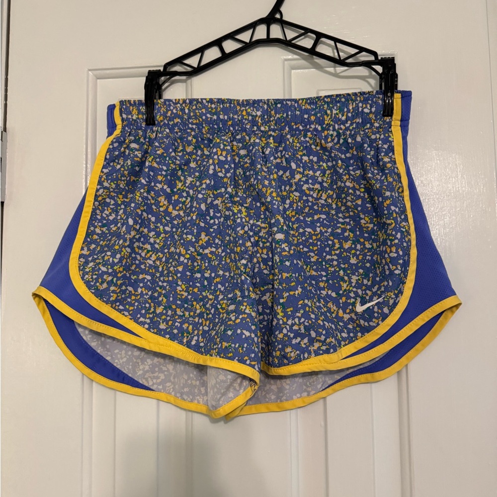 Nike Women's Periwinkle Running Shorts with Yellow Trim